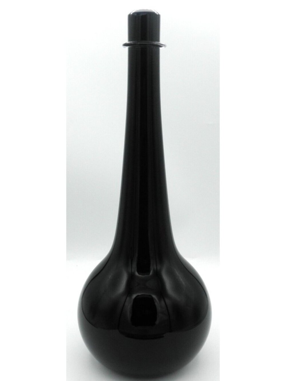 Silkwood Glass Hand Blown Black Glass Vase applied Clear Glass Collar Signed - Picture 1 of 8